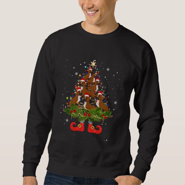 Sweatshirt Boxer Christmas Tree Lights Santa Hat Dog (Devant)