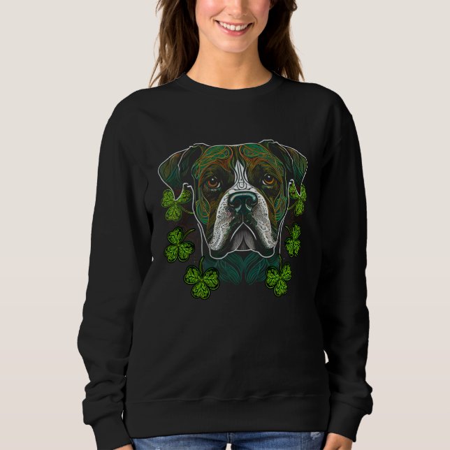 Sweatshirt Boxer Dog Face Mandala Shamrock Irish C St Patrick (Devant)