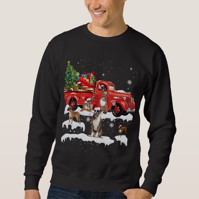 Sweatshirt Boxer équitation Camion Rouge Joyeux Chien de Noël (Devant)