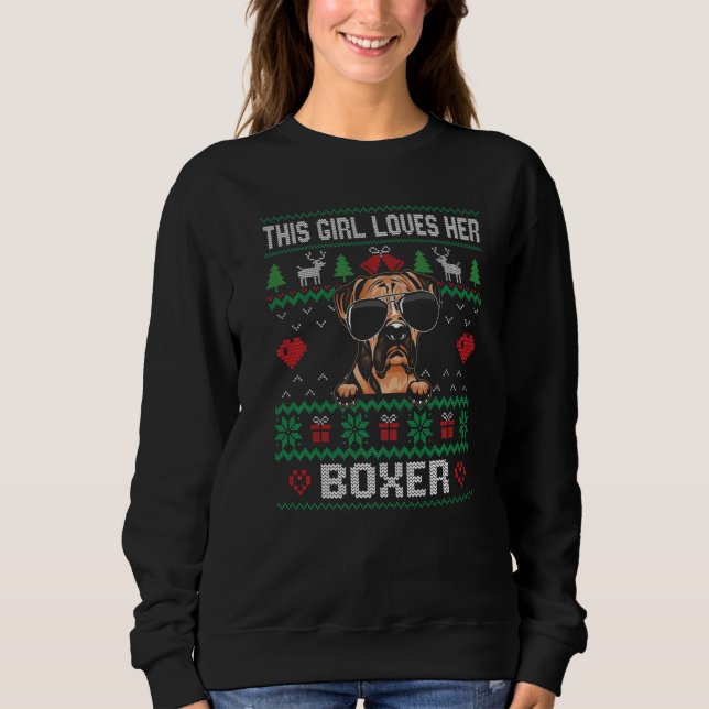 Sweatshirt Boxer Girl Cool Ugly Christmas for Dog Mom Premium (Devant)