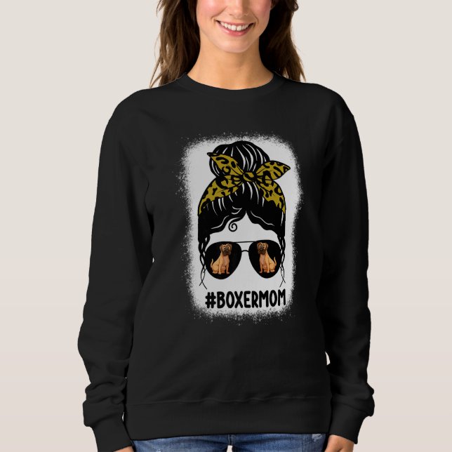 Sweatshirt Boxer Maman Messy Bun Empreinte de léopard de chev (Devant)