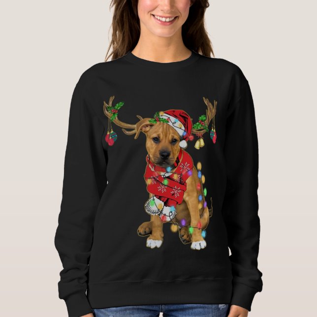 Sweatshirt Boxer Pitbull mix Gorgeous Reindeer Christmas Ligh (Devant)