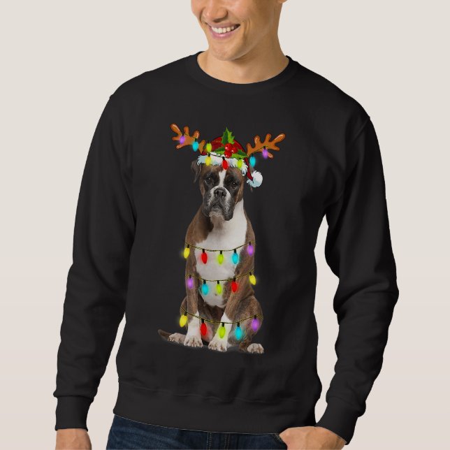 Sweatshirt Boxer Reindeer lumières de Noël Chien amusant Xmas (Devant)