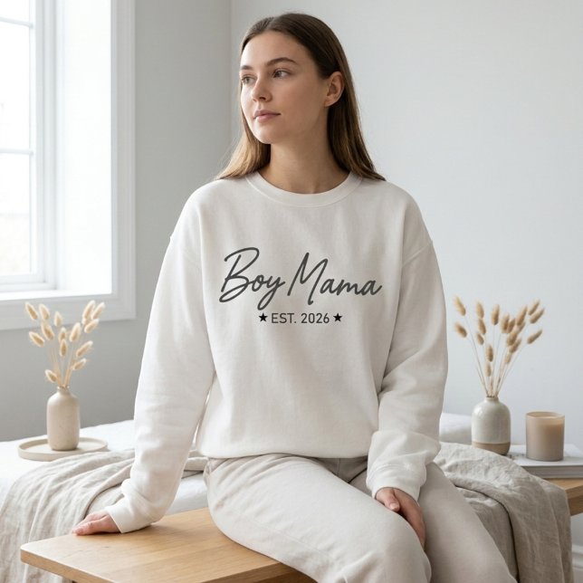 Sweatshirt Boy Mama Script Est Year Elegant Motherhood Text (Créateur téléchargé)