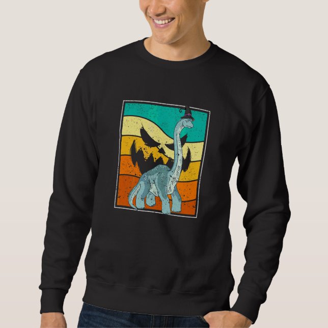 Sweatshirt Brachiosaure Sorcière Citrouille Halloween Dinosau (Devant)