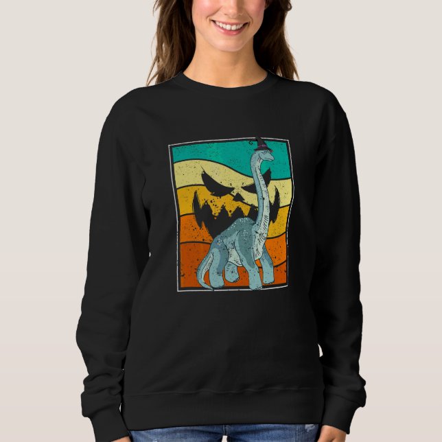 Sweatshirt Brachiosaure Sorcière Citrouille Halloween Dinosau (Devant)