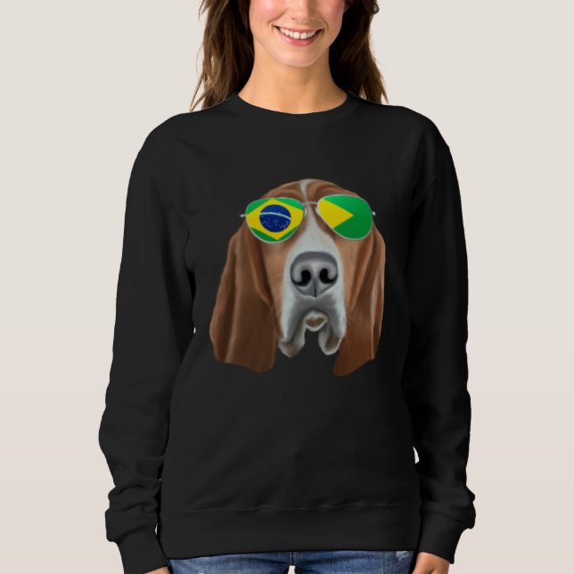 Sweatshirt Brazilian Flag Basset Hound Dog Brazil Pocket (Devant)