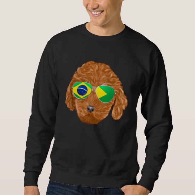 Sweatshirt Brazilian Flag Brown Poodle Dog Brazil Pocket (Devant)