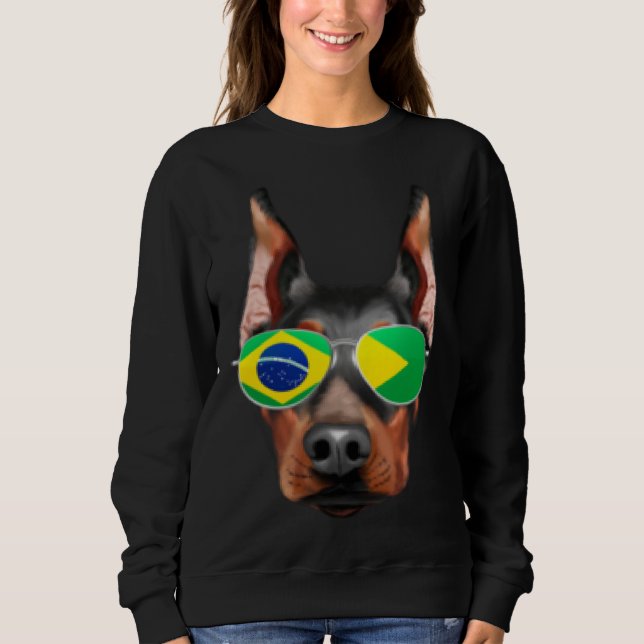 Sweatshirt Brazilian Flag Doberman Pinscher Dog Brazil Pocket (Devant)