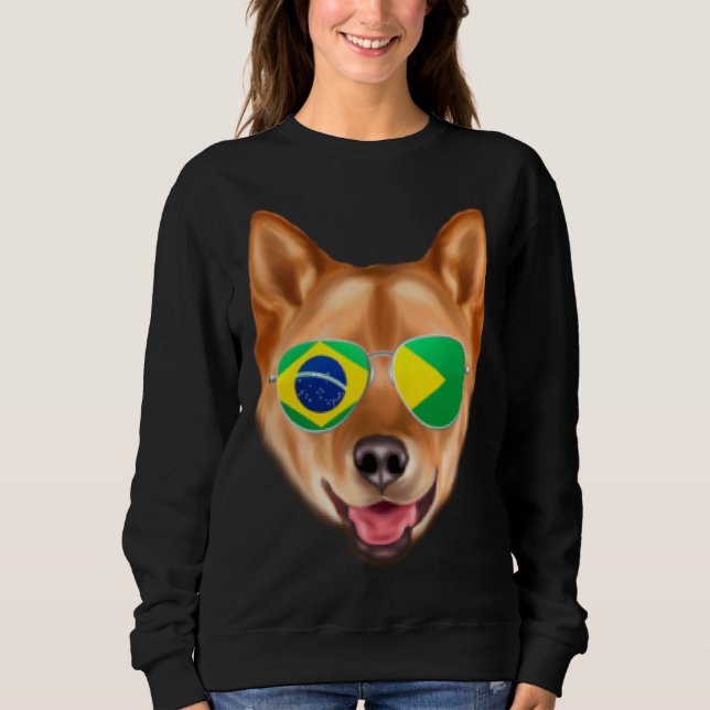 Sweatshirt Brazilian Flag Finnish Spitz Dog Brazil Pocket (Devant)