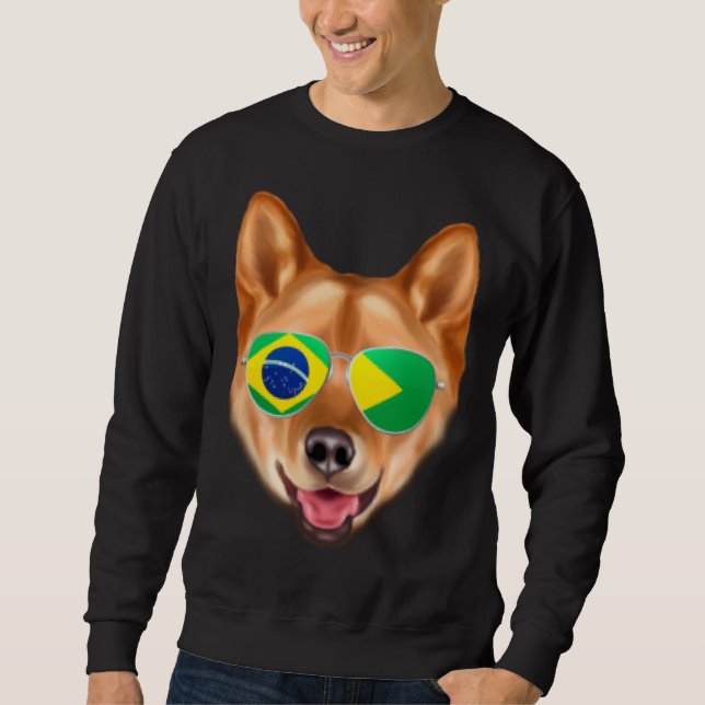 Sweatshirt Brazilian Flag Finnish Spitz Dog Brazil Pocket (Devant)