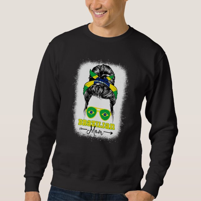 Sweatshirt Brazilian Mom Messy Bun Brazil Flag Bleached Herit (Devant)