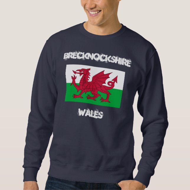 Sweatshirt Brecknockshire, Pays de Galles avec drapeau galloi (Devant)