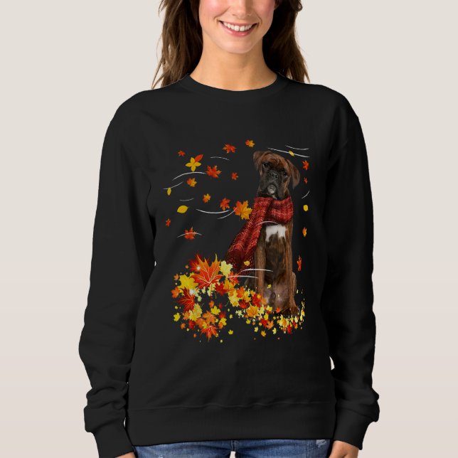 Sweatshirt Brindle Boxer Fall Red Scarf Autumn Leaf Cadeau po (Devant)