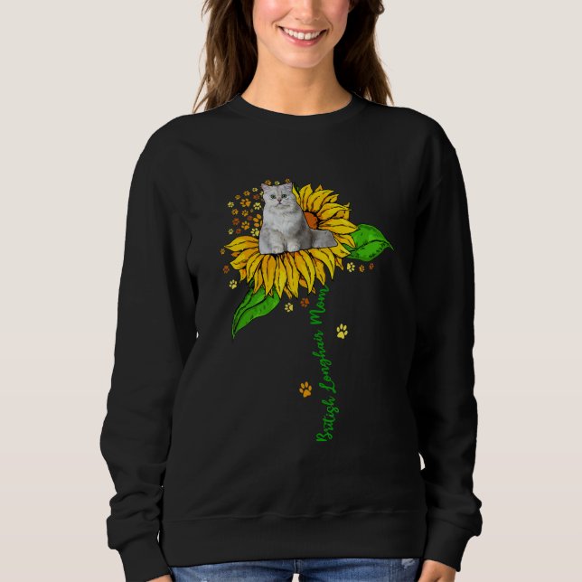 Sweatshirt British Longhair Mom Cute Cat On Sunflower Paws Mo (Devant)
