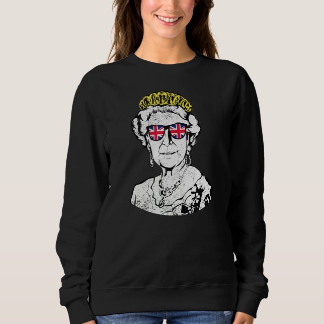 Sweatshirt British Queen Lunettes de soleil Crown Union Jack  (Devant)