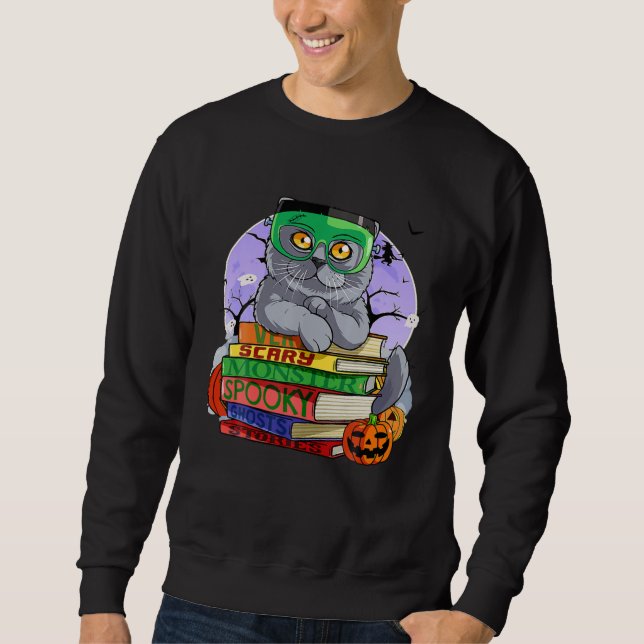 Sweatshirt British Shorthair Cat Frankenstein Halloween Witch (Devant)