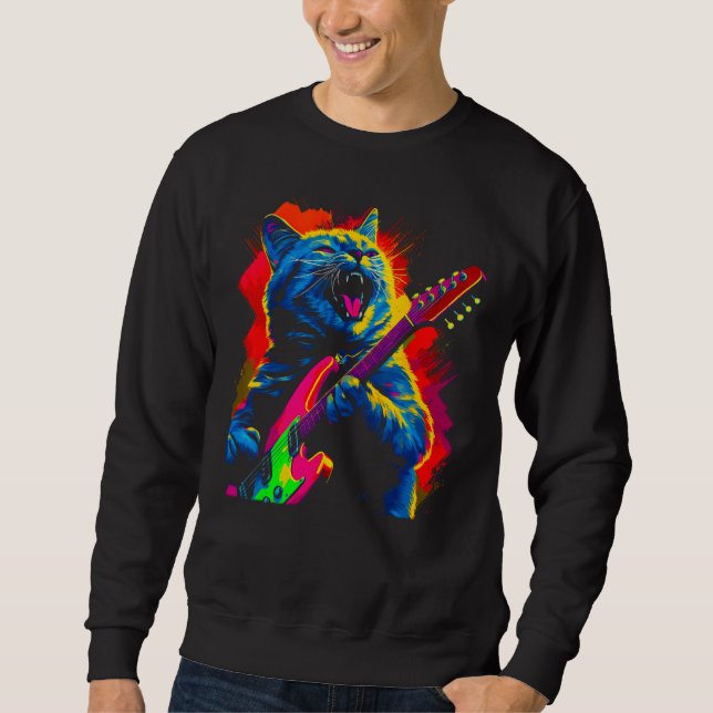 Sweatshirt British Shorthair Cat Guitar Music (Devant)