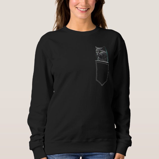 Sweatshirt British Shorthair Cat In A Pocket Green Eyes Blue  (Devant)