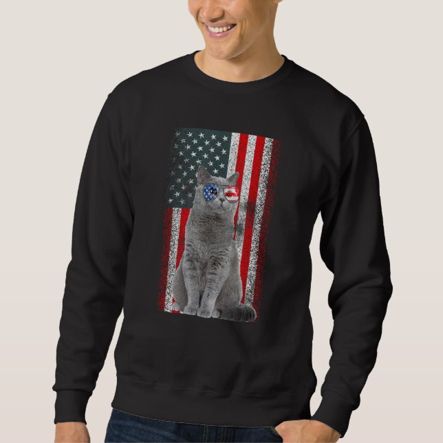 Sweatshirt British Shorthair Cat US Flag Sunglasses Independe (Devant)