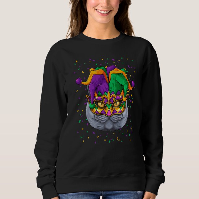Sweatshirt British Shorthair Mardi Gras Face Carnival Jester (Devant)