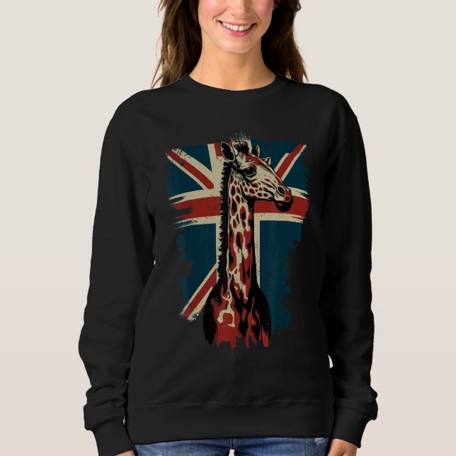 Sweatshirt British UK Giraffe on Great Britain Giraffe (Devant)