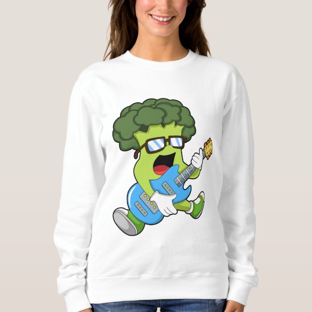 Sweatshirt Brocoli comme musicien avec guitare (Devant)