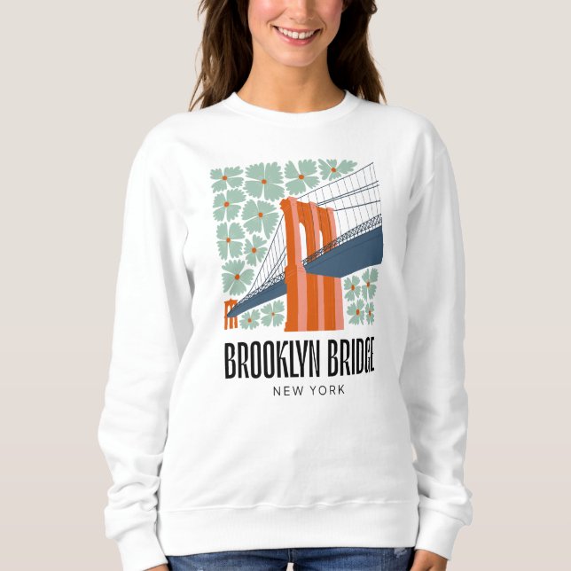 Sweatshirt Brooklyn Bridge New York Voyage abstrait floral (Devant)