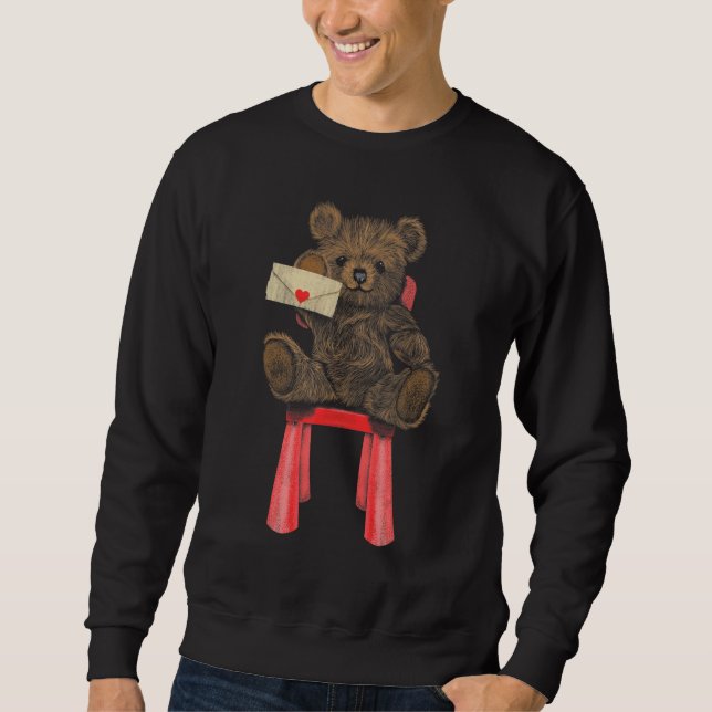 Sweatshirt Brown Teddy Bear Sitting on Chair Writing Letter B (Devant)