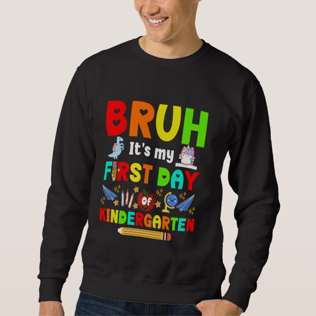 Sweatshirt Bruh Son premier jour de maternelle mignonne Dinos (Devant)