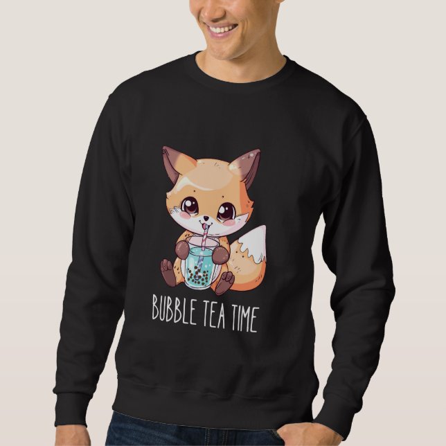 Sweatshirt Bubble Tea Time - Cute Fox Boire Boba Tea (Devant)