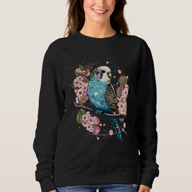 Sweatshirt Budgie Budgerigar Bird Japanese Cherry Sakura Flow (Devant)