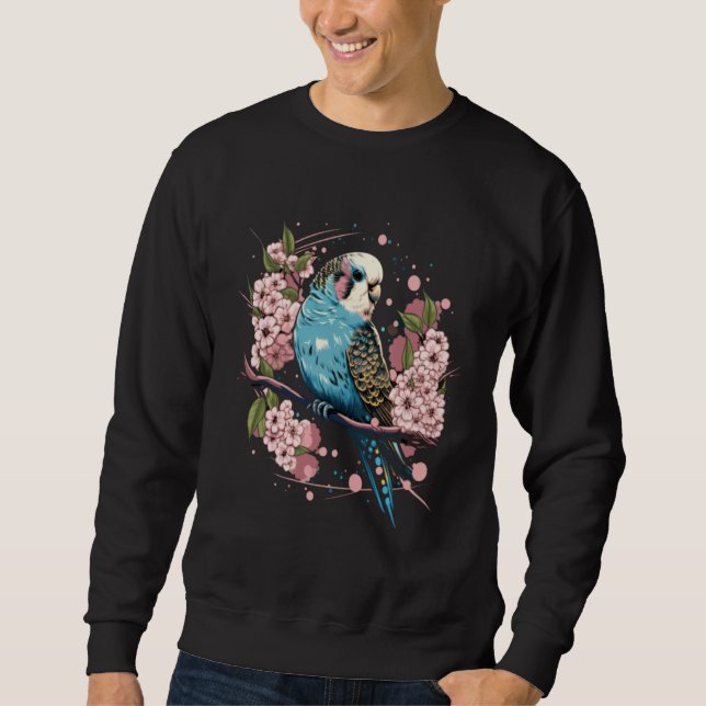 Sweatshirt Budgie Budgerigar Bird Japanese Cherry Sakura Flow (Devant)