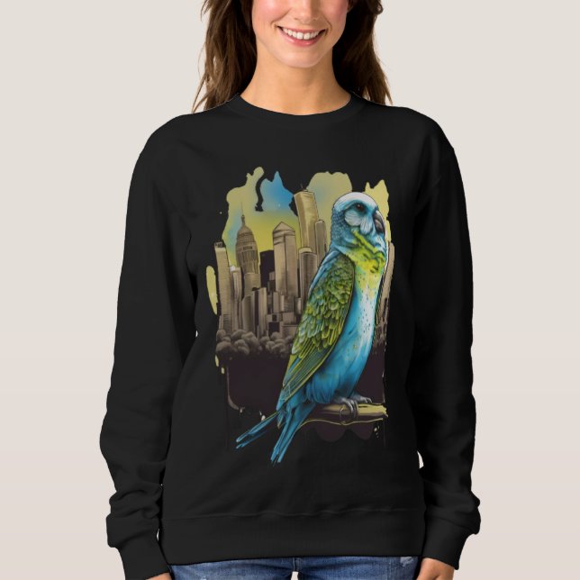 Sweatshirt Budgie Budgerigar Parakeet City Skyline Parrot Bir (Devant)