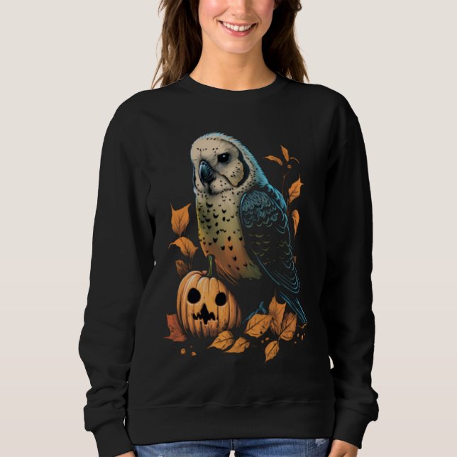 Sweatshirt Budgie Halloween Pumpkin Budgerigar Parakeet Bird (Devant)