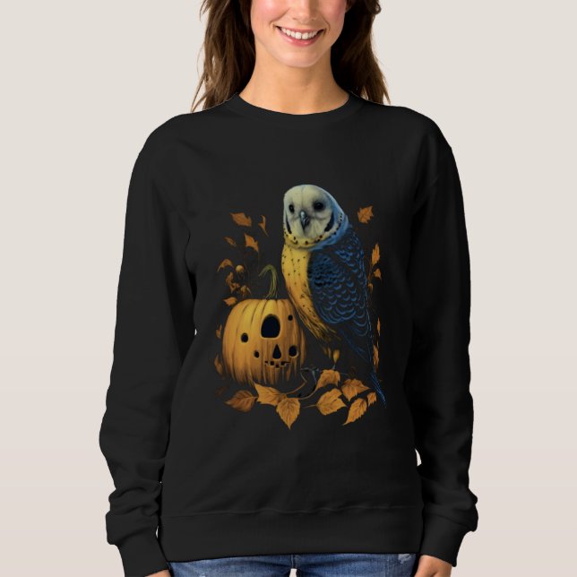 Sweatshirt Budgie Halloween Pumpkin Budgerigar Parakeet Bird  (Devant)