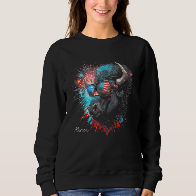 Sweatshirt Buffalo Bison Merica 4th of July American Flag USA (Devant)