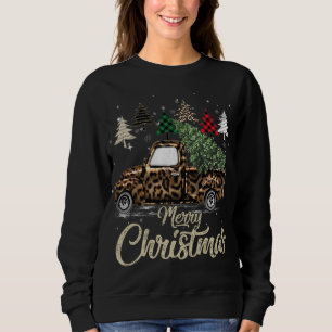 Sweatshirt Buffalo Plaid Arbre de Noël Camion Rouge Avec Leop