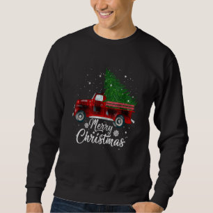 Sweatshirt Buffalo Plaid Christmas Tree Camion Rouge Vintage