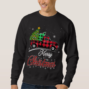 Sweatshirt Buffalo Plaid Christmas Tree Vintage Camion Rouge
