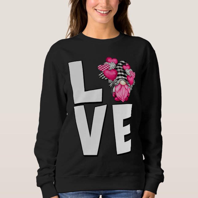 Sweatshirt Buffalo Plaid Gnome Love Valentines Day Pink Heart (Devant)