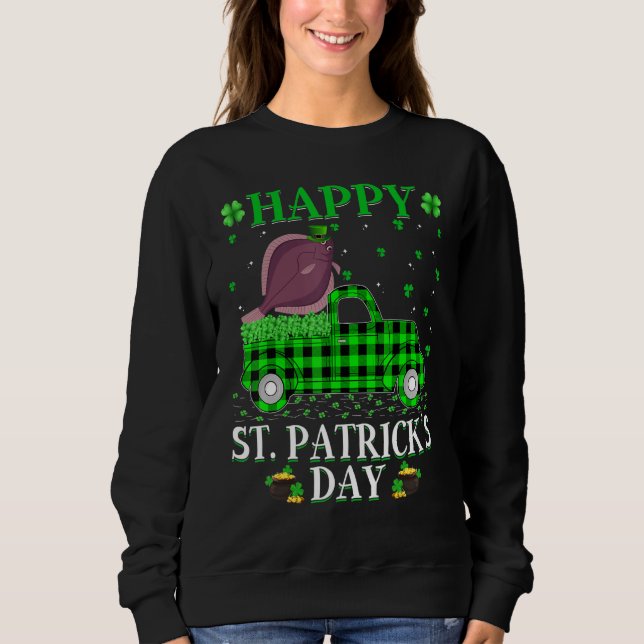 Sweatshirt Buffalo Plaid Green Truck Flounder Fish St Patrick (Devant)