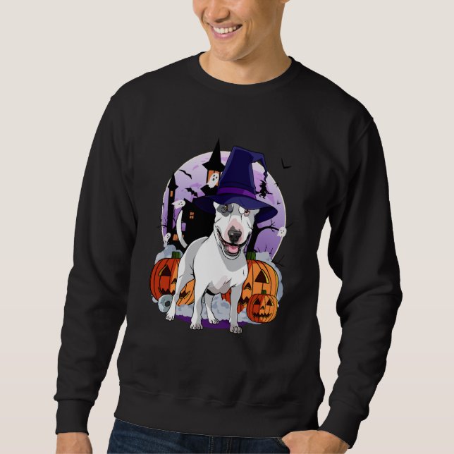 Sweatshirt Bull Terrier Happy Halloween Witch Dog Pumpkin Spo (Devant)