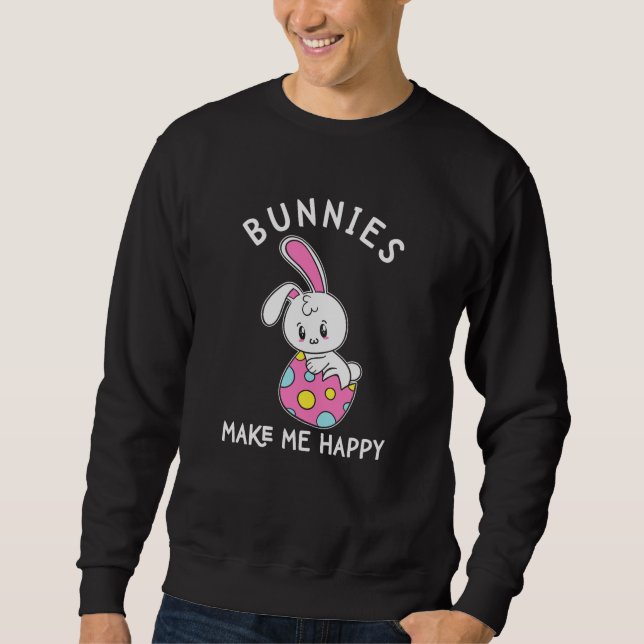 Sweatshirt Bunnies Make Me Happy Easter Egg Hunting Basket (Devant)