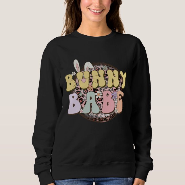 Sweatshirt Bunny Babe Rabbit Ear Buffalo Plaid Retro Groovy E (Devant)