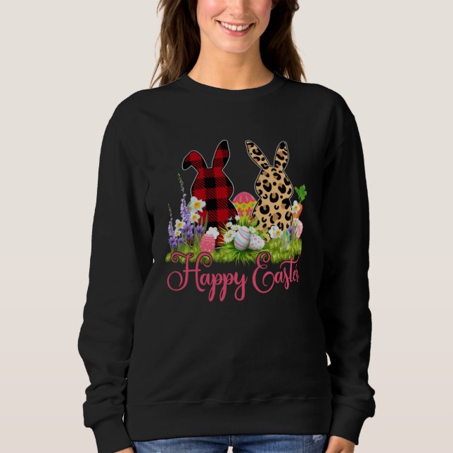 Sweatshirt Bunny Buffalo Red Plaid Leopard Print Happy Easter (Devant)