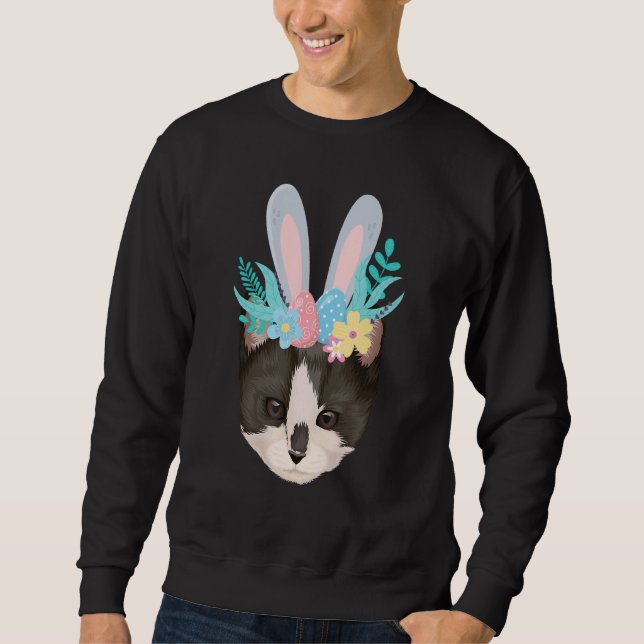 Sweatshirt Bunny Chat Pâques Jour Cute Kitten Garçons Floraux (Devant)