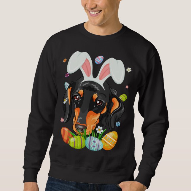 Sweatshirt Bunny Dachshund Dog Head Easter Eggs Wiener Easter (Devant)