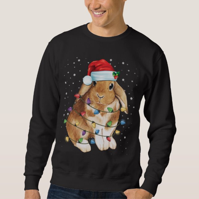 Sweatshirt Bunny Rabbit lumières de Noël Santa Hat Funny Noël (Devant)