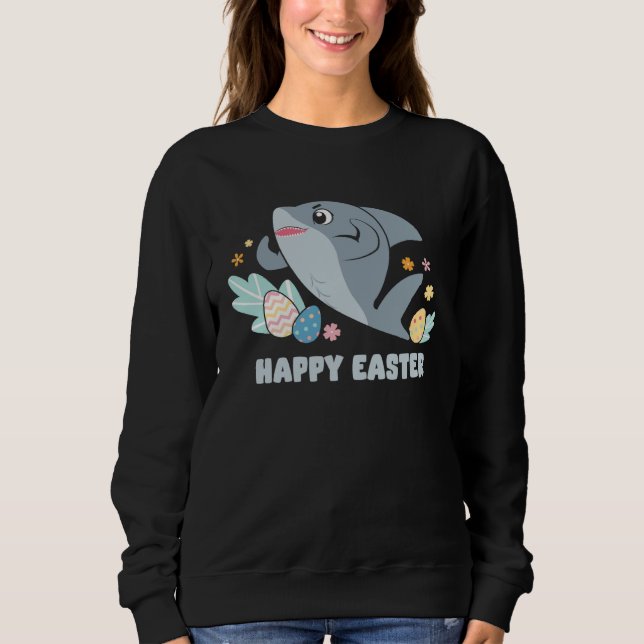 Sweatshirt Bunny Spring Hunt Eggs cute shark Happy Easter Day (Devant)